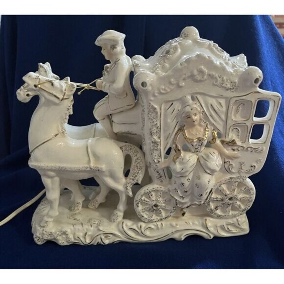 Porcelain Horse Drawn Carriage Cinderella Figurine Statue (AWT 30) - Picture 1 of 8